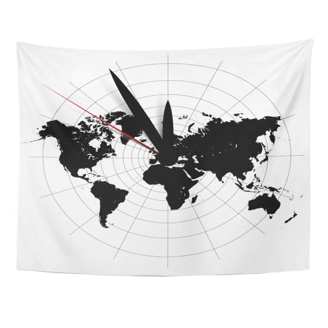 UFAEZU Time World Map Clock Globe Old Zone Outline Vintage Wall Art