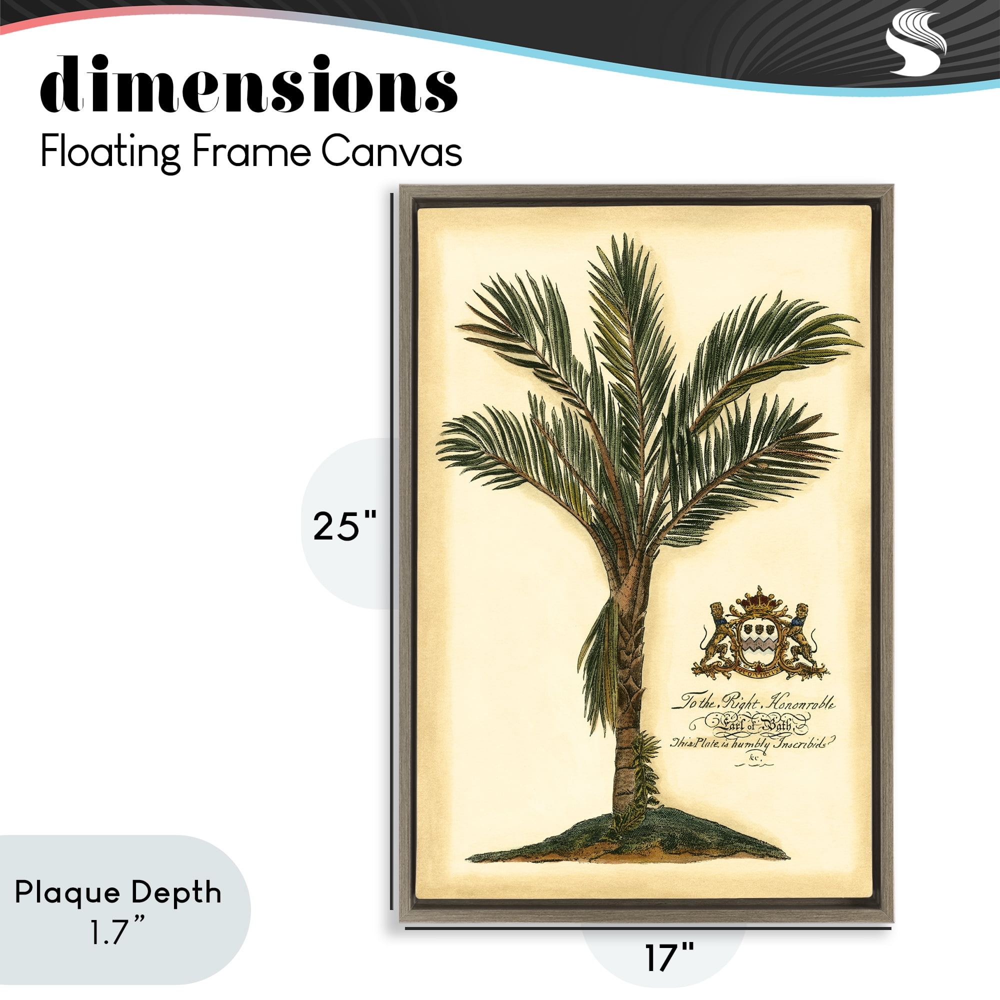 Stupell Industries Vintage Colonial Palm Brown Framed Floater Canvas Wall Art, design by Vision Studio