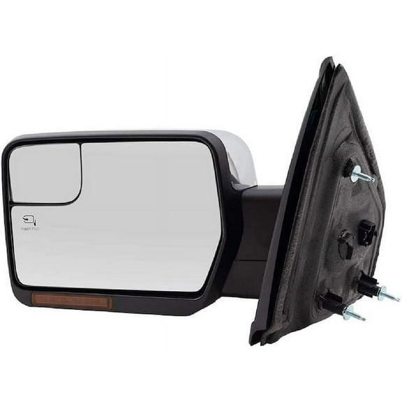 Left Driver Side Power Mirror, Chrome, Power Folding, with Heated Glass, Memory, Turn Signal, and Puddle Lamp, without Auto Dimming Glass- Compatible with 2011 - 2014 Ford F150 2012 2013