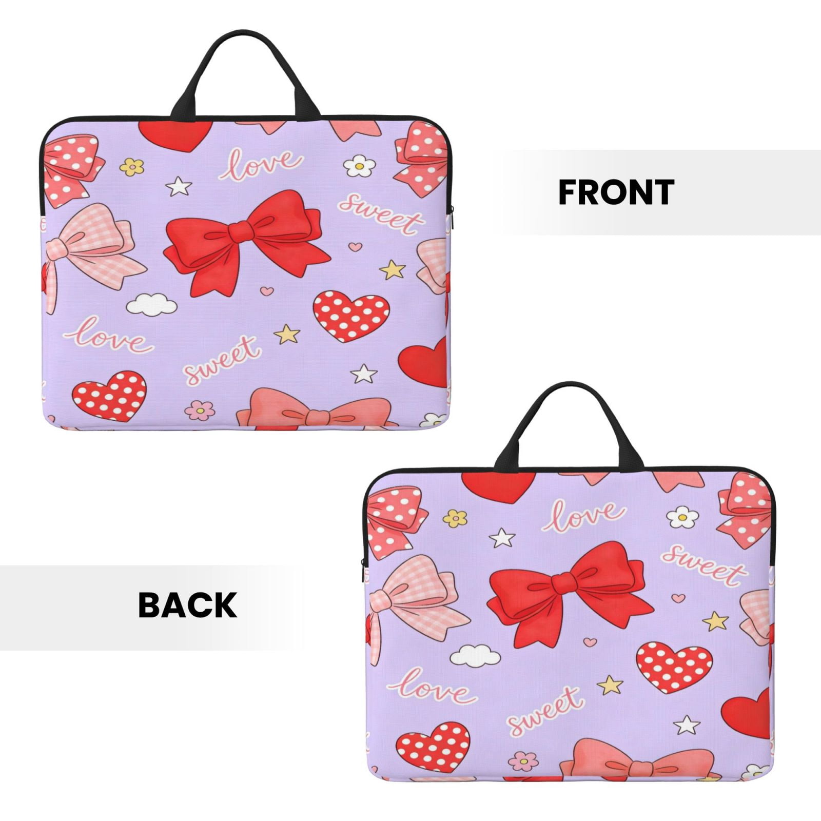 Laptop Sleeve Bag For Women Men 14inch Waterproof Durable Protective Computer Carrying Cover Handle Laptop Case Bag Sweet Love Bow Heart Light Purple