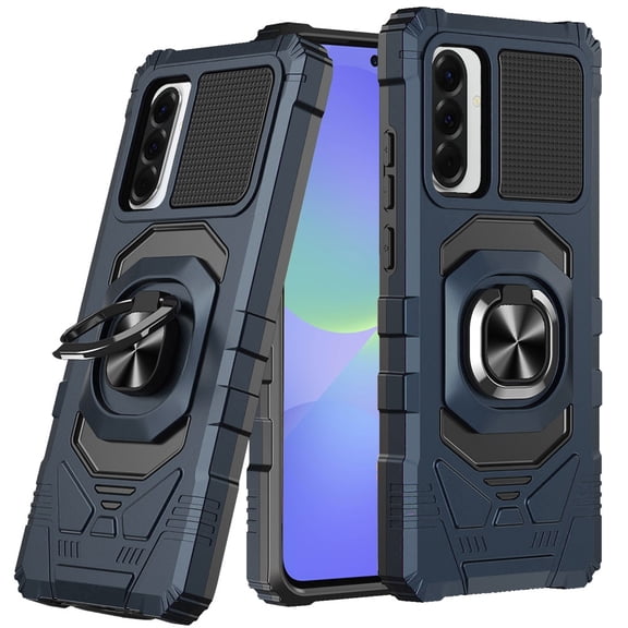 For Samsung Galaxy A37 Robotic Hybrid with Magnetic Ring Stand Case Cover - Dark Blue