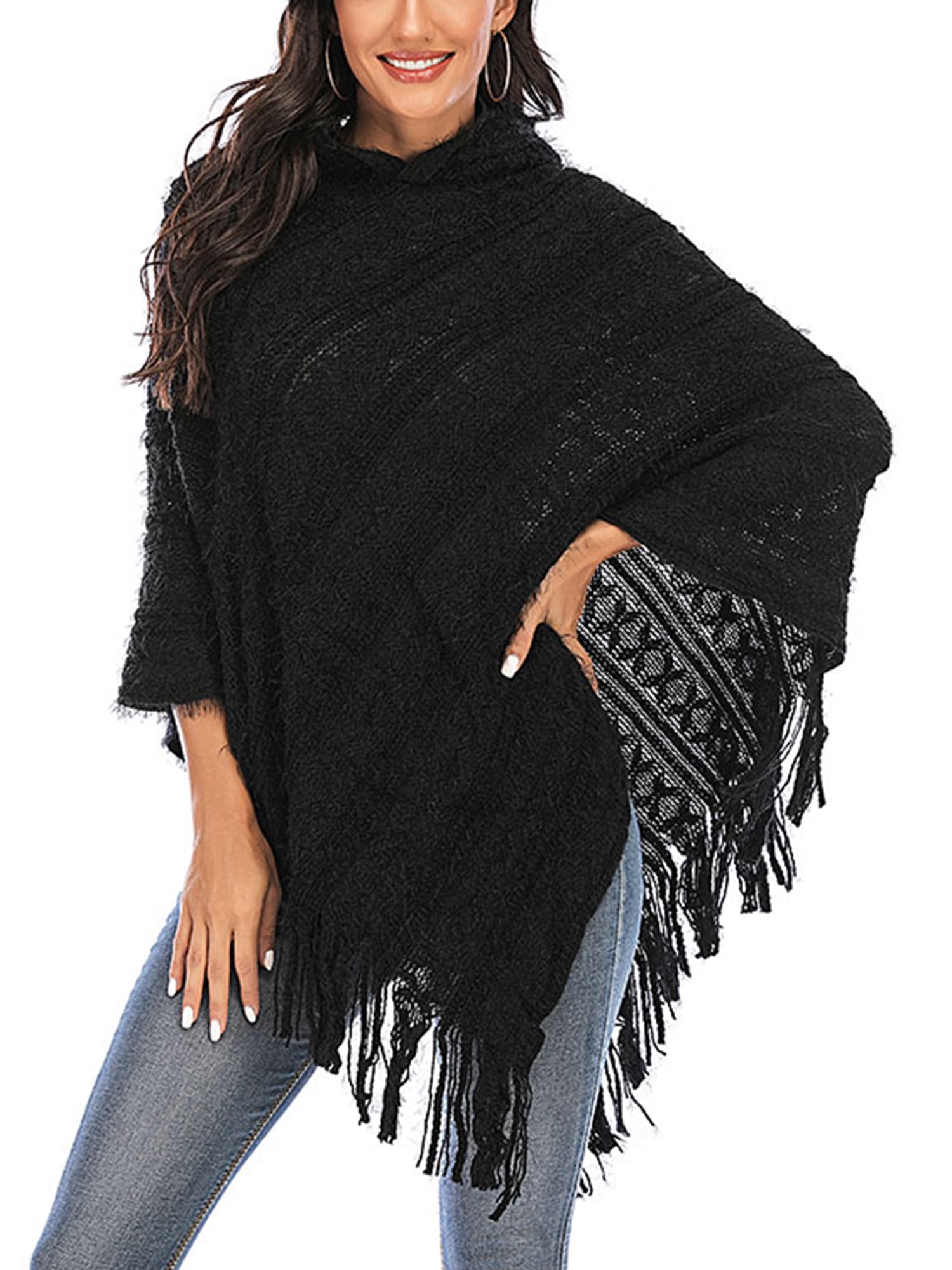 Women's Hooded Poncho Knit Poncho Pancho Blanket Poncho Hoodie Cape ...