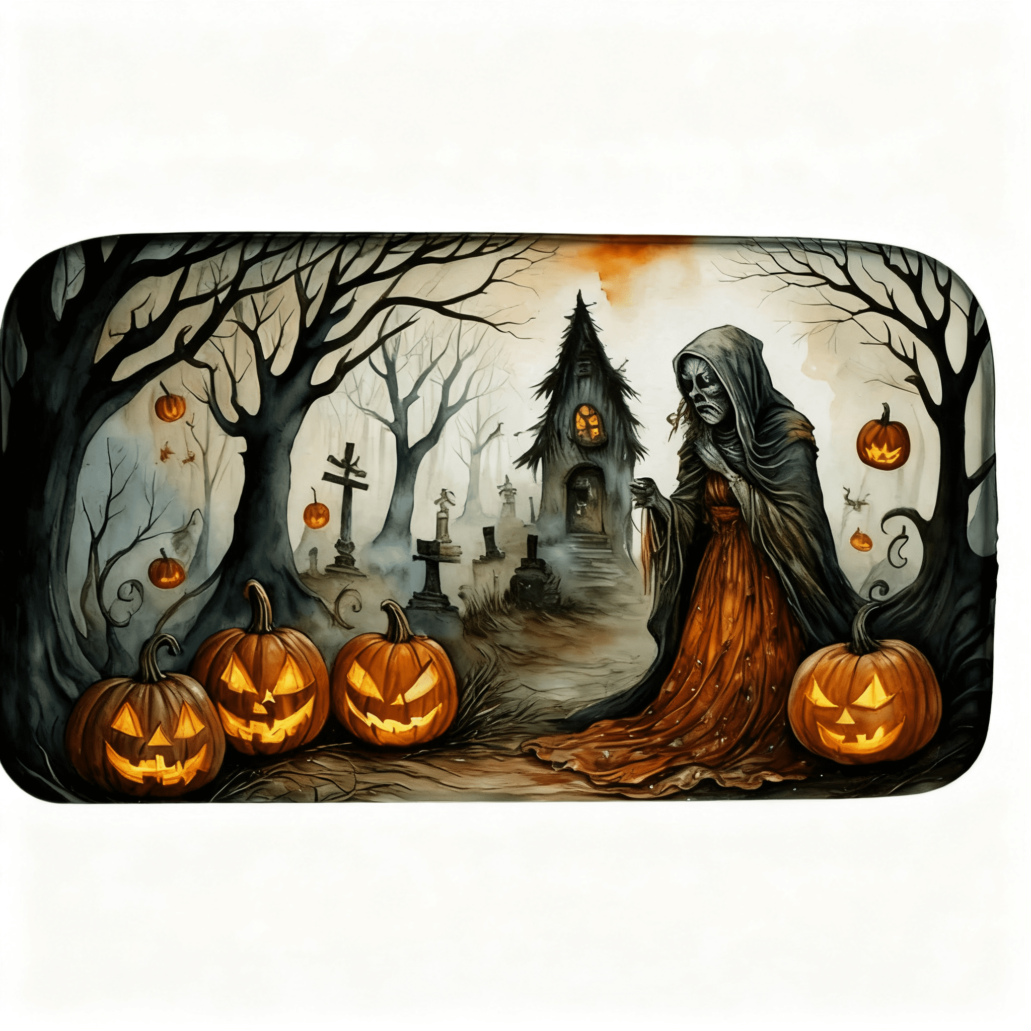 Halloween Dish Drying Mat 14x22 Inch with Water-Absorbent Polyester for Kitchen Counter