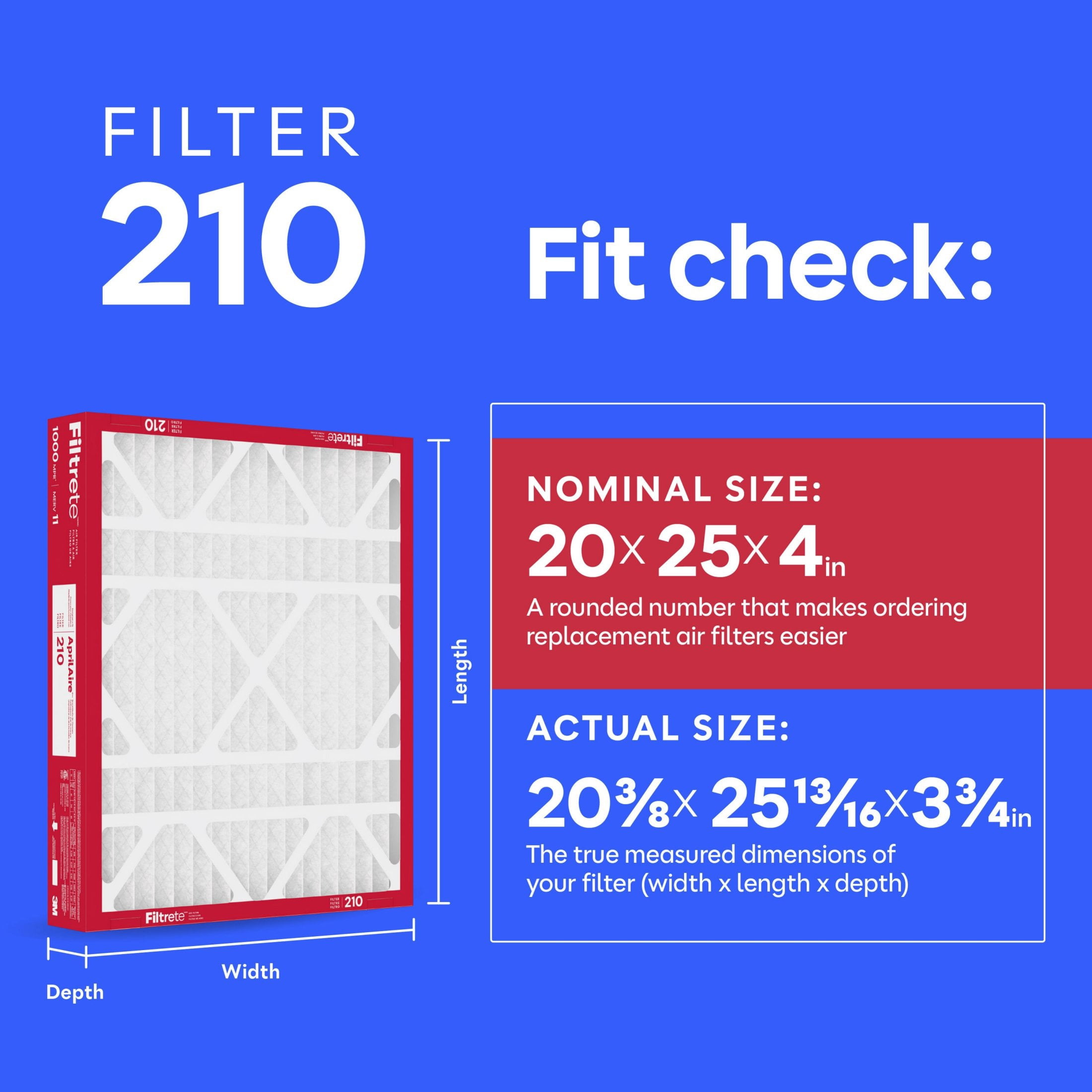 Filtrete 20x25x4 AprilAire HVAC Furnace Air Filter, MPR 1000 MERV 11, Allergen Defense, 2 Filters