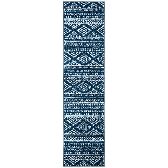 SAFAVIEH Tulum Lakisha Distressed Southwestern Runner, 2' x 17', Navy/Ivory