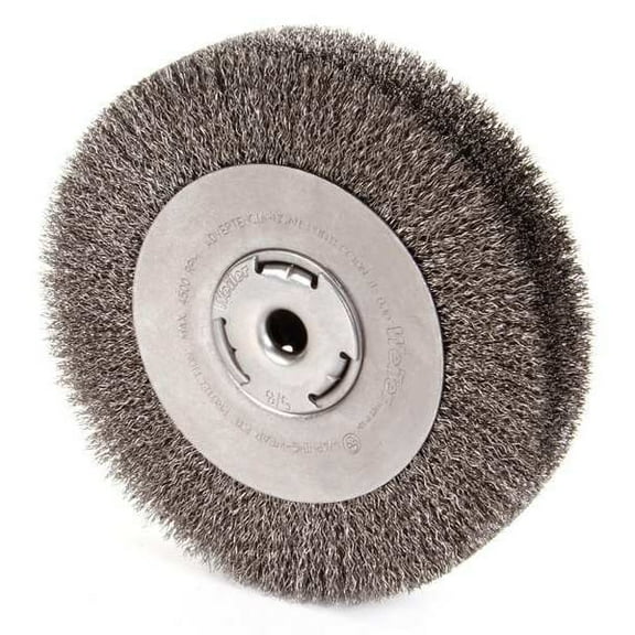 Weiler Wide-Face Crimped Wire Wheel, 8 in Dia. x 1 1/2 in W, 0.0147 in Steel, 4,500 rpm