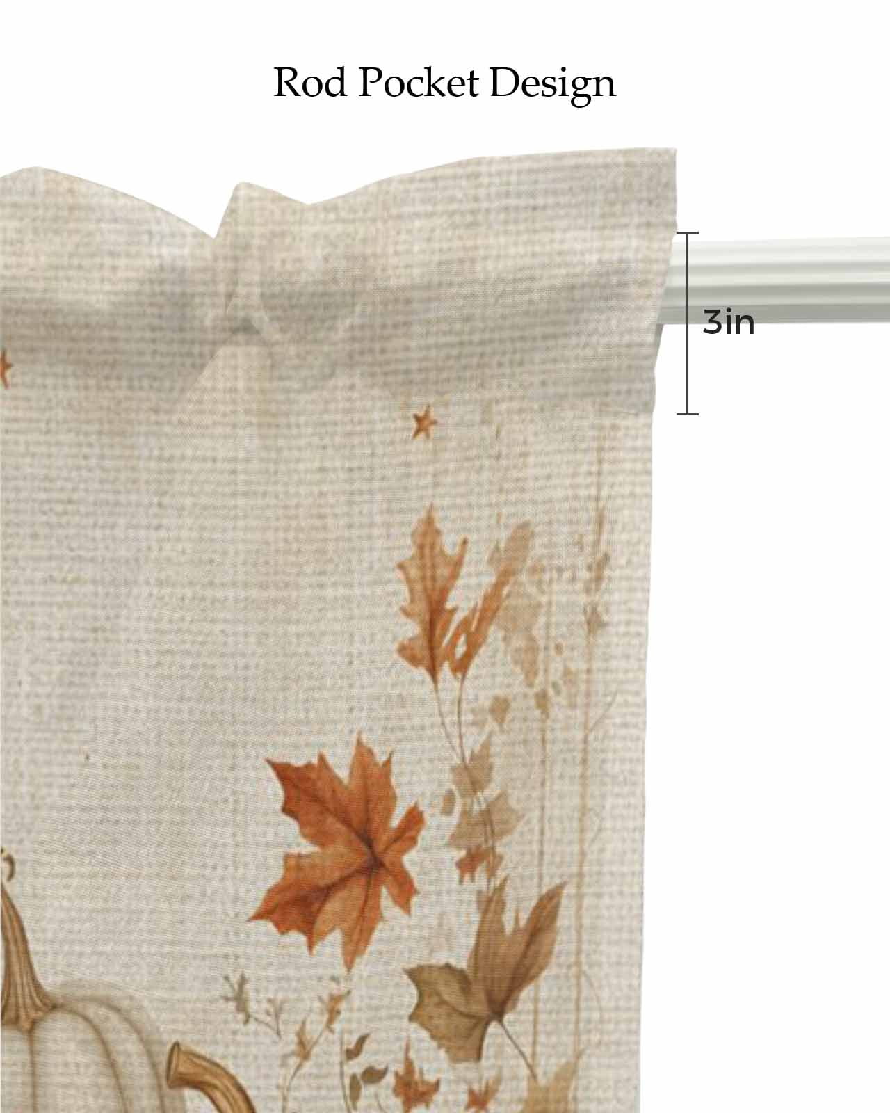 Thanksgiving Pumpkins Kitchen Valances for Windows Farmhouse Linen Window Valance Curtain for Living Room Window Treatment Fall Maple Leaves Rustic Vintage Valance Rod Pocket Topper, 54 x 18 Inch