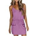 thumbnail image 3 of Bovxnpu Summer Dresses for Women, Women T Shirt Casual Mini Dresses Tied Waist Sundresses with Pockets, Women's Summer Sleeveless V-Neck Bandage Pocket Dress, 3 of 6