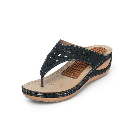 

SIMANLAN Ladies Thong Sandals Summer Flip-flops Wedge Sandal Womens Slip-on Slides Slippers Beach Black 5