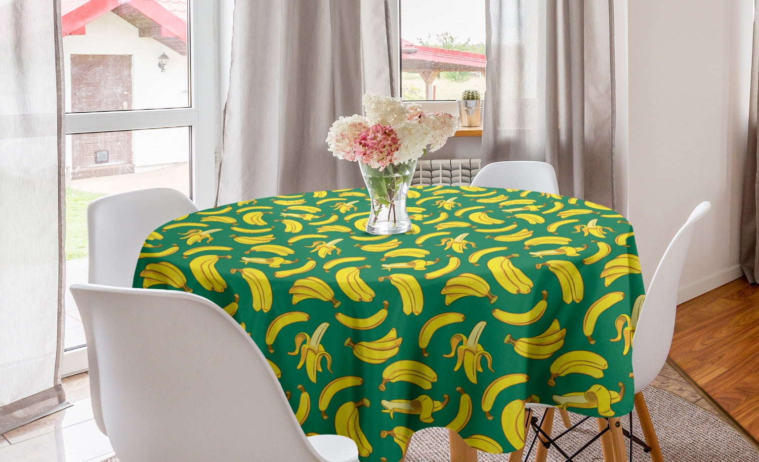 Fruits Round Tablecloth, Digitally Generated Bananas Print Peel Fresh