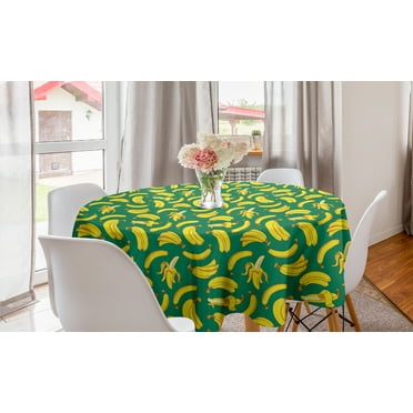 Fruits Round Tablecloth, Digitally Generated Bananas Print Peel Fresh Healthy Plantation, Circle Table Cloth Cover for Dining Room Kitchen Decor, 60", Yellow Dark Yellow, by Ambesonne