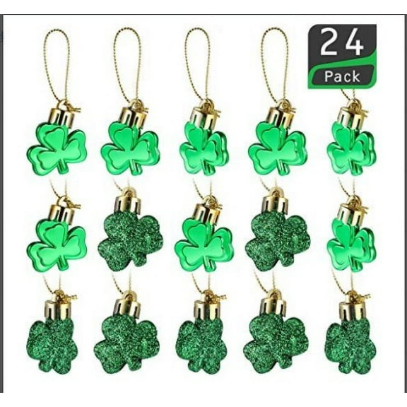 St Patricks Day Decor - Qianduo 24 Pieces Irish Festival Shamrocks Ornament Good Luck Gr Hanging Bauble for Tree Baubles Table Shelf Festival Decorations Green, 24Pc Pendant Clearance Sale