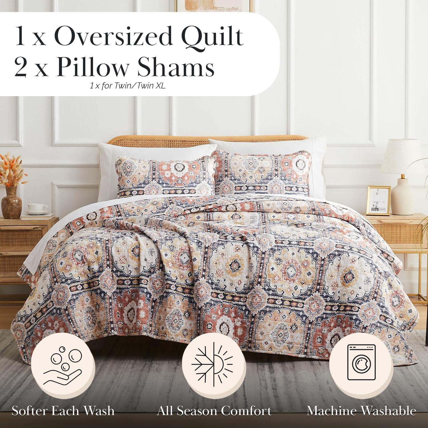 SouthShore Fine Linens Kilim 2-Piece Natural Quilt Bedding Sets, Twin
