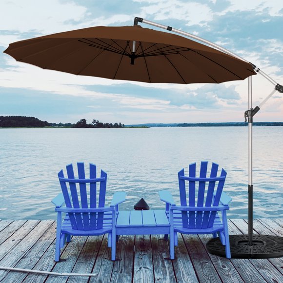 Gymax 10FT Patio Offset Hanging Umbrella Cantilever Umbrella w/ Tilt Adjustment Tan