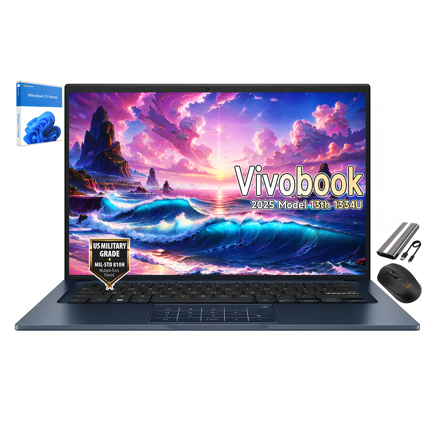 ASUS Vivobook 14" 2025 Model Laptop, Latest Intel 10-Core i5-1334U(Beats i7-1265U), 720p Webcam, USB C, Slim Design, 180° Flat-Lay Hinge, Win11, Wireless Mouse & 128GB PSD