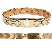 Taking Blood Thinners Rose Gold and Silver Chevron Arrow Medical Alert ID Bracelet for Women - 7.0"