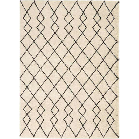 Nourison Geometric Shag GOS01 Ivory/Charcoal Indoor Area Rug - 5'3X7'3