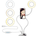 thumbnail image 1 of Desiderio Ring Light avec Support pour Cellulaire pour Diffusion en Direct/maquillage, Éclairage de Caméra LED avec Bras Flexibles Compatible avec Tous les Modèles iPhone et Téléphones Android, Blanc, 1 of 5