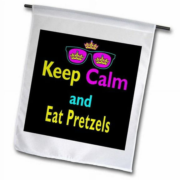 3dRose, CMYK Keep Calm Parody Hipster Crown And Sunglasses Keep Calm And Eat Pretzels, 18 x 27 inch Garden Flag