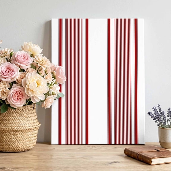 Red Striped Canvas Wall Art for Living Room, Minimalist Stripes Farmhouse Modern Natural Poster Print Painting for Entryway Side Of Cabinet Decoration Wall Pictures Prepare To Hang 8"x12"