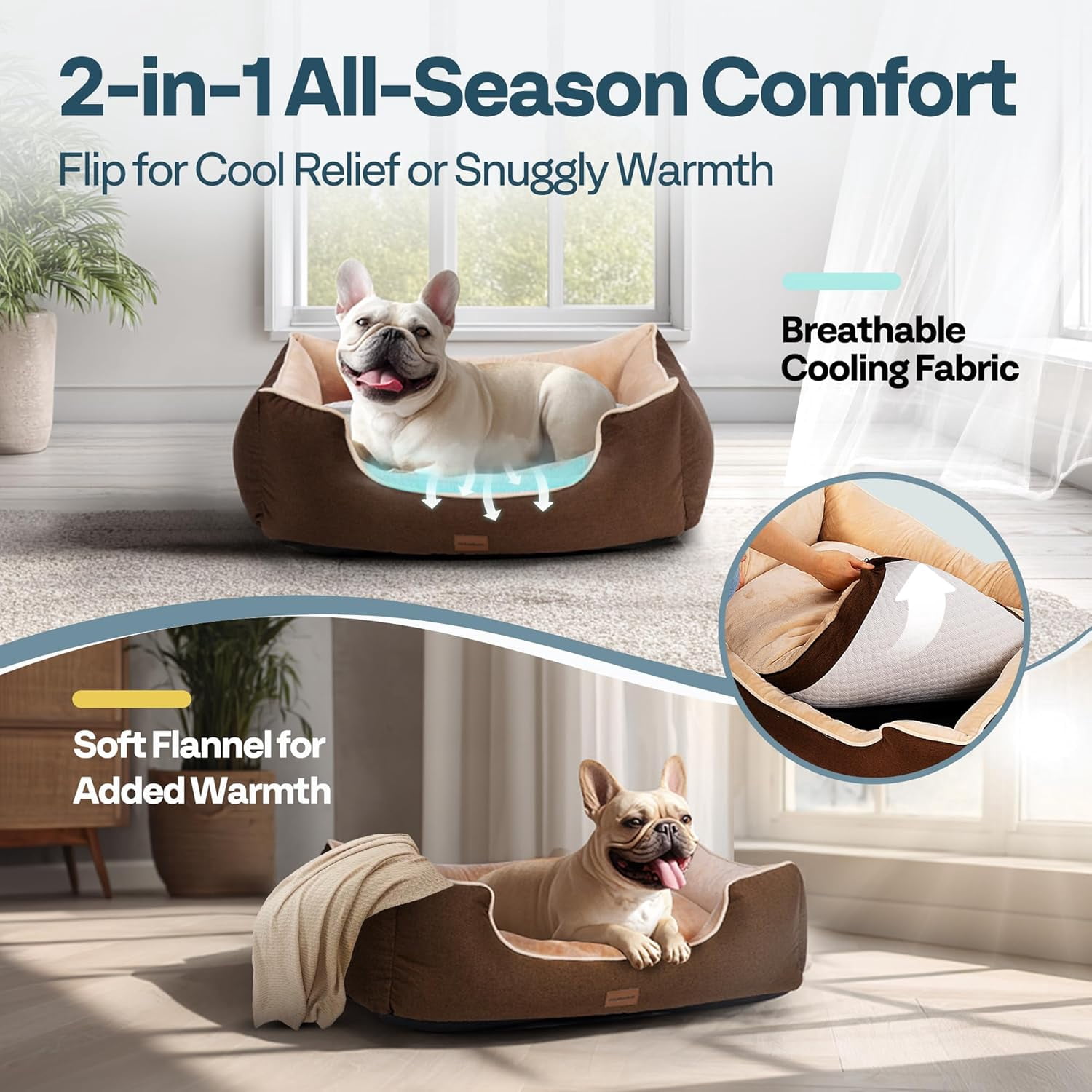 SPECSTAR Orthopedic Dog Bed for Small Dogs 28", Dual-Sided Cooling & Warming for All Seasons, Dual-Layer Interior Padding for Support and Softness, Waterproof & Heavy-Duty Non-Slip Bottom, Brown