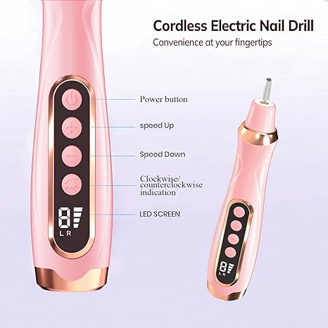 Professional Manicure Pedicure Kit Cordless Electric Nail File Set 6 Speed Cordless Nail Drill for Thick Nail Toenail Cuticle Hand Foot Care Nail Drill Tool