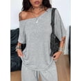 thumbnail image 6 of Women'S 2 Piece Travel Outfits Casual Short Sleeve Knit Sweater Set Wide Leg Pants Lounge Sets Light Gray XL, 6 of 9