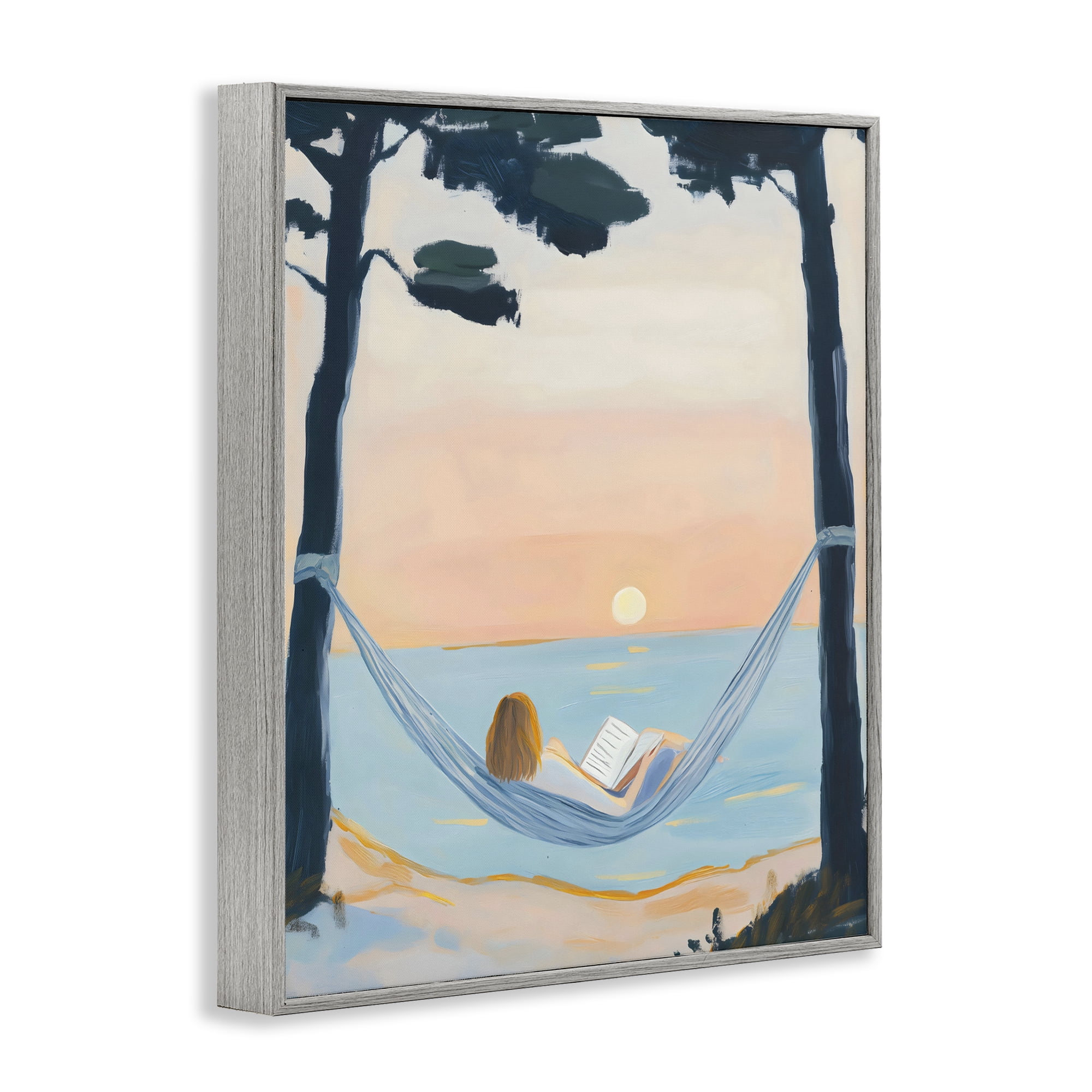 Stupell Industries Reading At Sunset in Hammock Gray Framed Giclee Art, design by The Prints Vibe