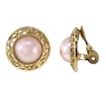 thumbnail image 2 of 1928 Jewelry Women's Gold Tone Pink Faux Pearl Round Button Clip On Earrings, 2 of 4