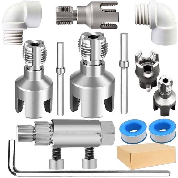 4-in-1 Water Pipe Wrench,Dual Function Pipe Threader for 1/2″ & 3/4″,Integrated Internal & External Pipe Threading Tool for PVC,Broken Pipe Extractor Tool,Plumbing Repair Tools