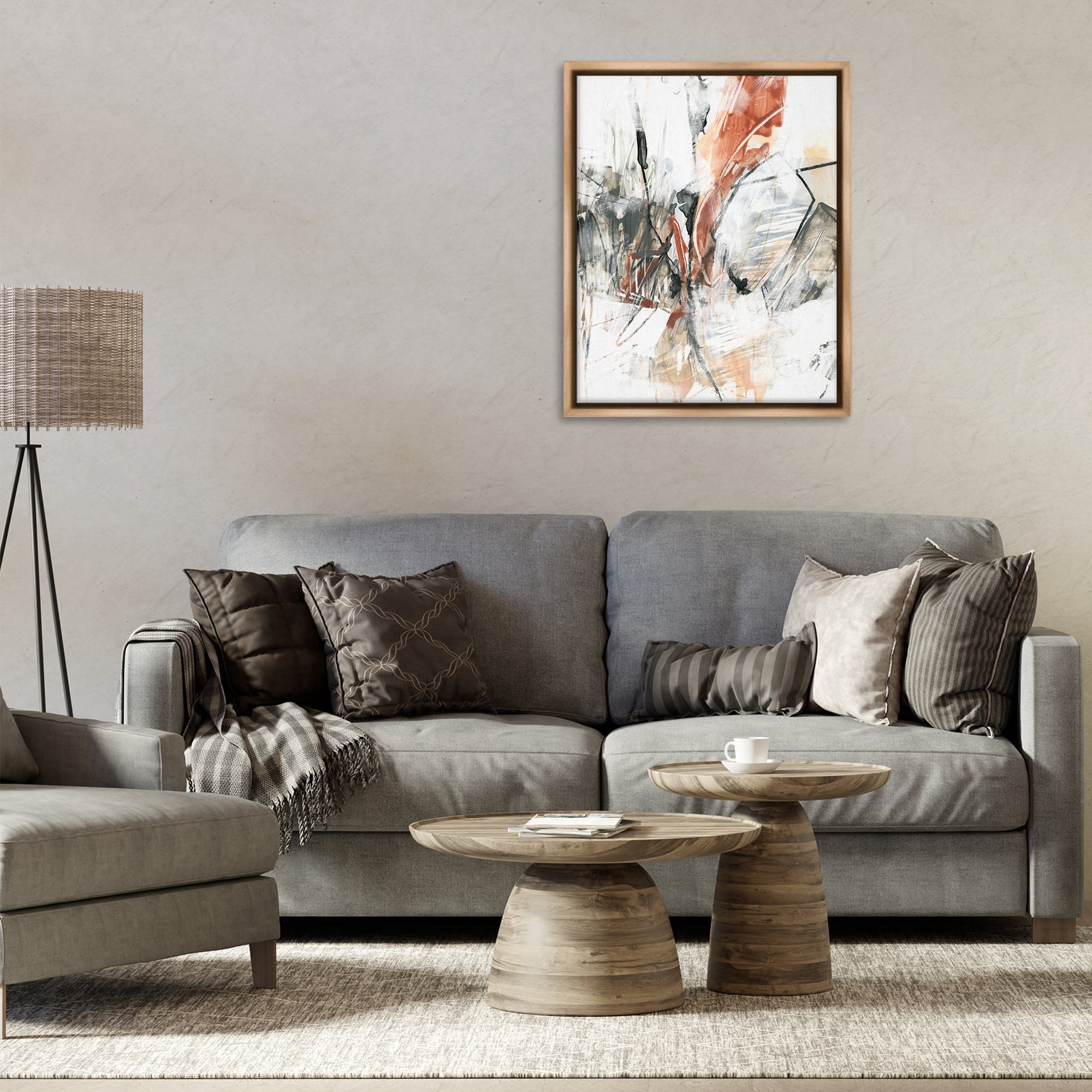 Stupell Industries Chaotic Terracotta & Grey Abstract Painting Brown Floater Framed Canvas Art Print Wall Art, 25 x 31