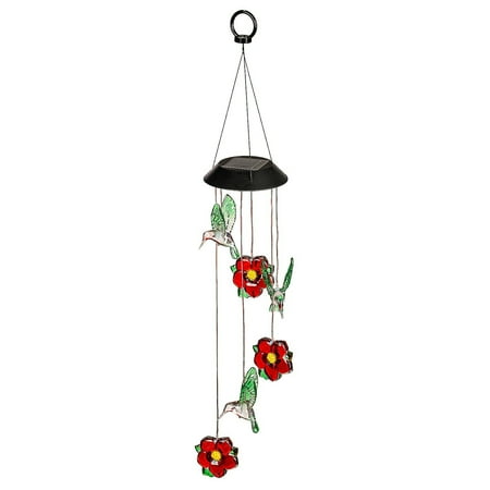 Evergreen 27"H Color Changing Solar Mobile, Hummingbirds & Flowers