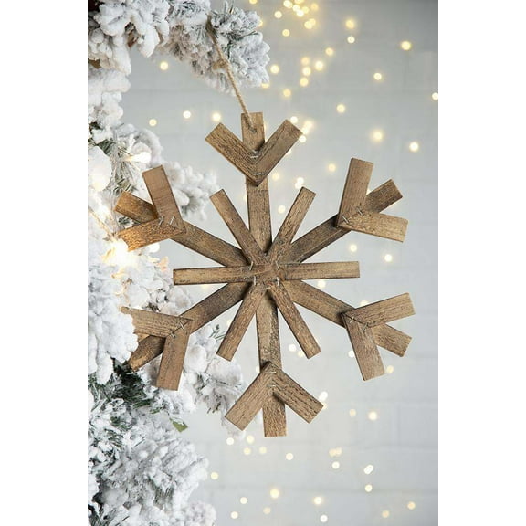 Home Decor Accessories 17.7" x 17.7" Large Fir Wood Snowflake Ornaments, Hanging Home Decor Accents for Christmas Tree, Wall Art, Holiday Display, Set of 2,Door Stops