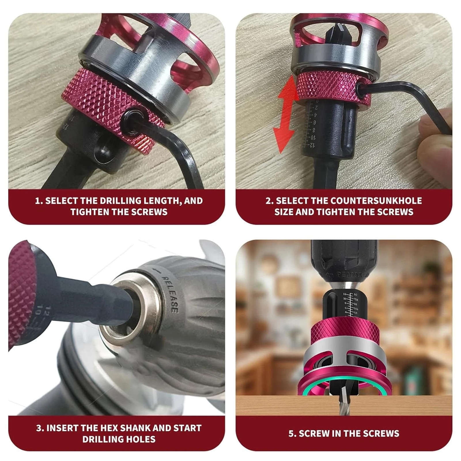GUYUTING Countersink Drill Bit Set 2.8x8mm 3.2x8mm 3.5x10mm 4x10mm Sizes for Wood Fibreboard Chipboard Drilling Tasks