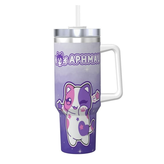Aphmau 40 OZ Ice Bully Cup with Handle Straw, Double Wall Stainless Steel Tumbler Travel Coffee Cup with Lid, Insulation and Cooling Cup for Birthday Present