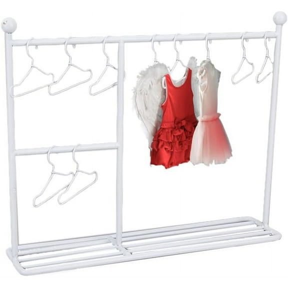 White Garment Rack with Hangers 1pc Iron Dog Clothing Display Rack and 8pcs Mini Coat Hangers Miniature Dress Up Storage Rack