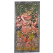 Mogul Vintage Lord Ganesha Barn Door Carved Artisan Wall Sculpture Wall Panel Shabby Chic Decor
