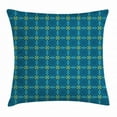 thumbnail image 1 of Oriental Throw Pillow Cushion Cover, Abstract Floral Petals Curvy Leaves Repeating in Symmetric Order Grid Design, Decorative Square Accent Pillow Case, 16 X 16 Inches, Blue Yellow, by Ambesonne, 1 of 2