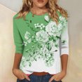 thumbnail image 1 of Fiudx Liquidación de Ahorros de Verano Blusa Holgada con Estampado de Pascua y Cuello Redondo Retro de Manga Tres Cuartos a La Moda para Mujer, 1 of 4