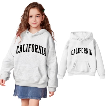 Girls Hoodies California Letter Print Hoodie Long Sleeve Hooded Sweatshirt Top Winter Clothes Girls Sweatshirts Size 7-8 Years Girls Clothing