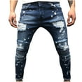 thumbnail image 1 of CEHVOM Men's New Tight-fitting Ripped Straight Hip-hop Stretch Motorcycle Denim Trouser, 1 of 3
