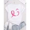 thumbnail image 2 of T-Shirt Graphique Ruban Rose & Papillon de Sensibilisation au Cancer du Sein pour Femmes - Décontracté, Tissu Tricoté Toutes Saisons, Col Rond, Élastique, Confortable, Manches Courtes, Fête des Pères, Fête des Mères, Nouvel An, 2 of 6