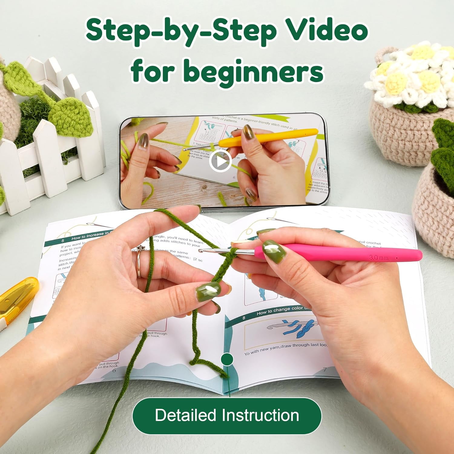 xinyi Beginner Crochet Kit with Yarn & Crochet Hook, 6 Pieces