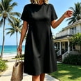 thumbnail image 6 of Levmjia Women's Short Sleeve Casual Dress Plus Size A Line Tunic Dress with Side Buttons Crew Neck Loose Fit Swing Dress for Summer, 6 of 7
