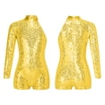 thumbnail image 3 of iiniim Girls Shiny Sequins Oblique Shoulder Gymnastics Leotard Shorts Biketard Bodysuit Jumpsuit Size 6-16 Gold 12, 3 of 7