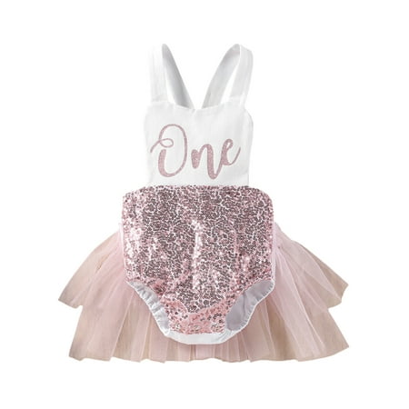 

Domingbub Newborn Infant Baby Girls Romper One Letter Tulle Jumpsuit Sunsuit Playsuit Birthday Clothing Pink 12-18 Months