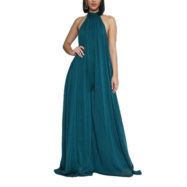 VISgogo Mono sin mangas con cuello halter para mujer con pierna ancha Color sólido Ropa de verano fresca sin espalda VISgogo moda