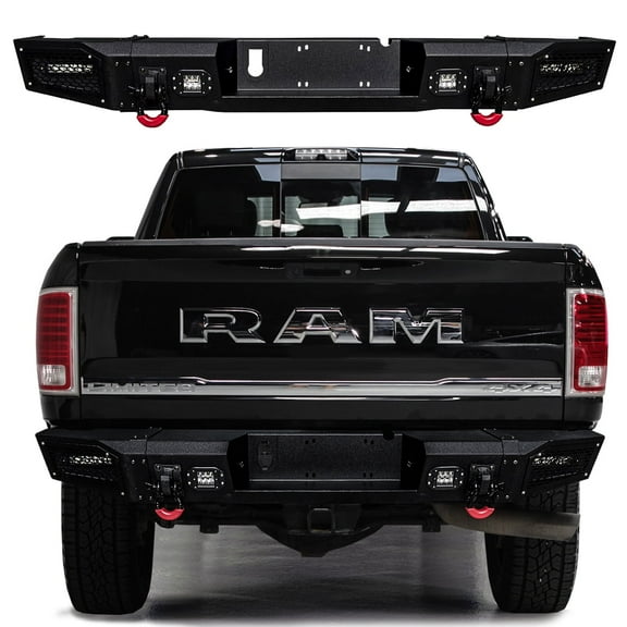 Vijay Compatible with 2010-2011-2012-2013-2014-2015-2016-2017-2018 Dodge Ram 2500/3500 Rear Bumper Textured Black Steel with Light and D-ring