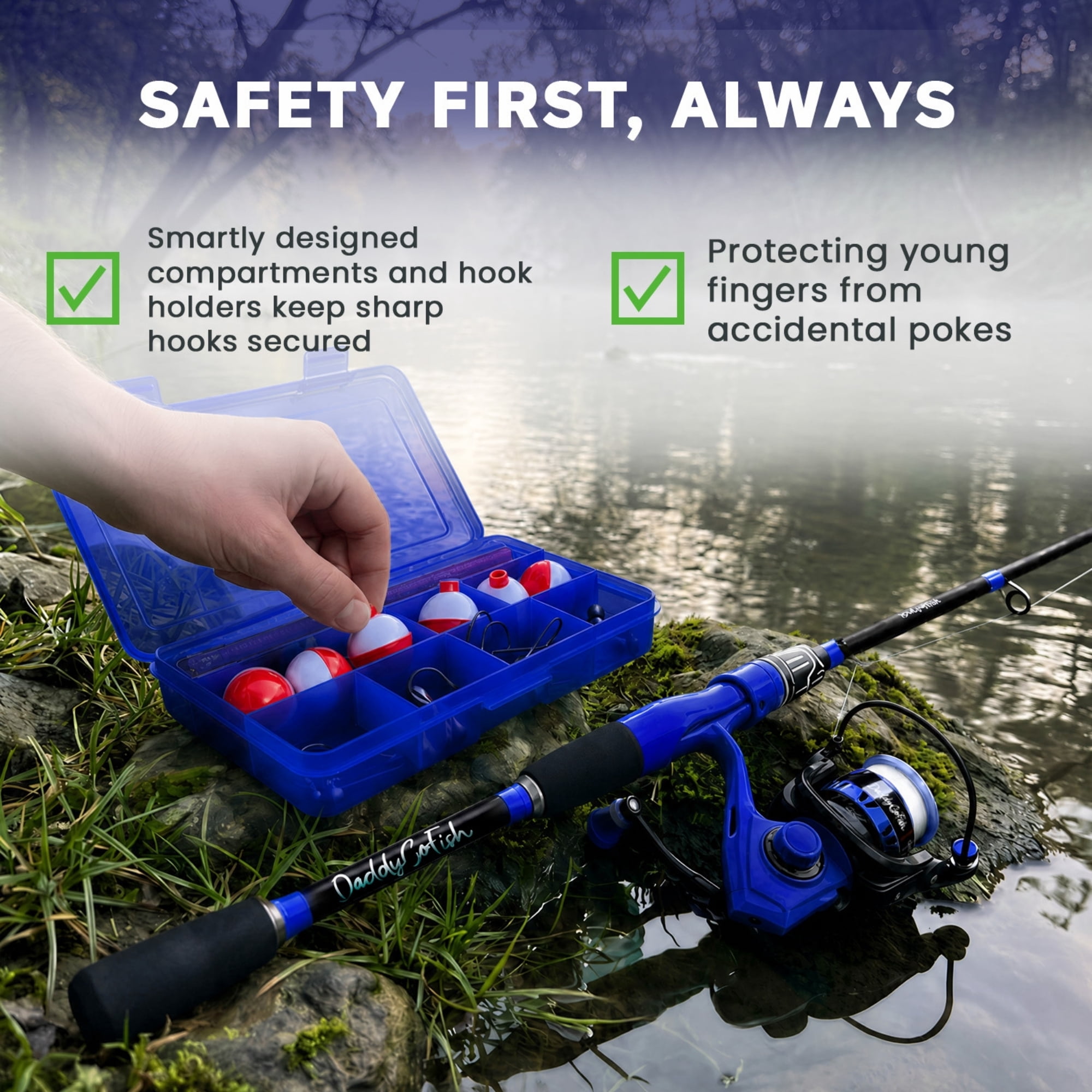 DaddyGoFish Spinning Fishing Rod and Reel Combo Set with Tackle Box | Fishing Pole | Carbon Fiber Telescopic Fishing Rod Kit | Spinning Reel for Travel Saltwater Freshwater Fishing Gear Kit