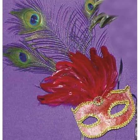 Safari Eye Venetian, Masquerade, Mardi Gras Mask W/Peacock Feathers
